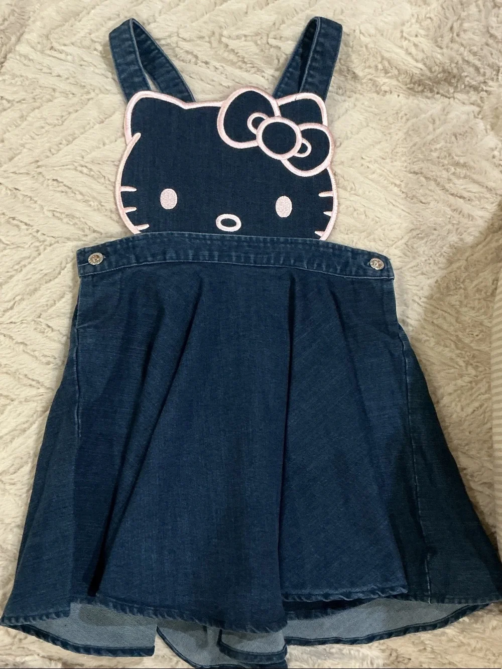 Hello Kitty Denim Pinafore Jumper Skirt with Grey Polka Dot Tee